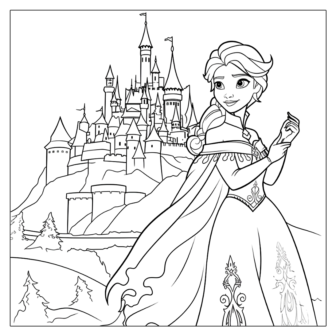 Ausmalbilder Elsa und Schloss