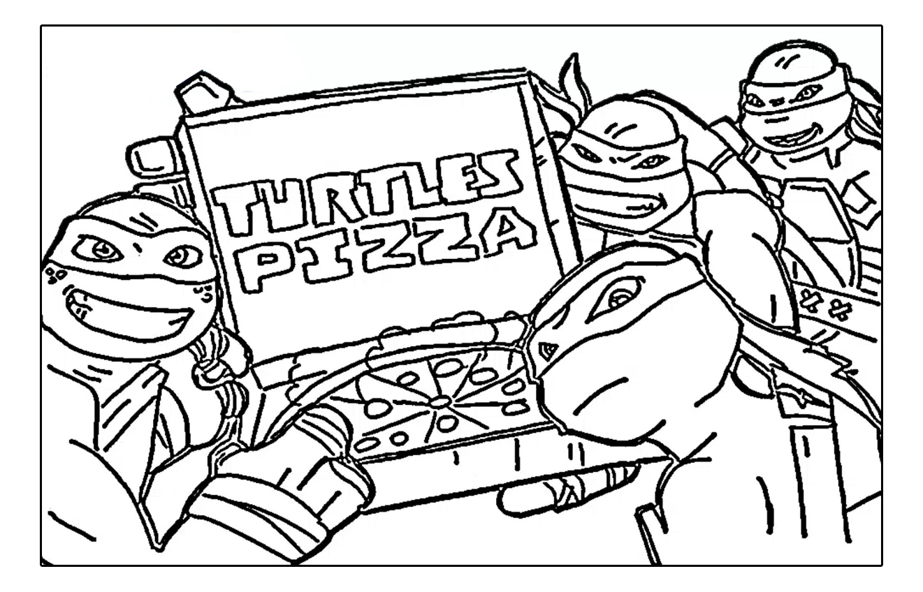 Ausmalbilder Ninja Turtles und Pizza
