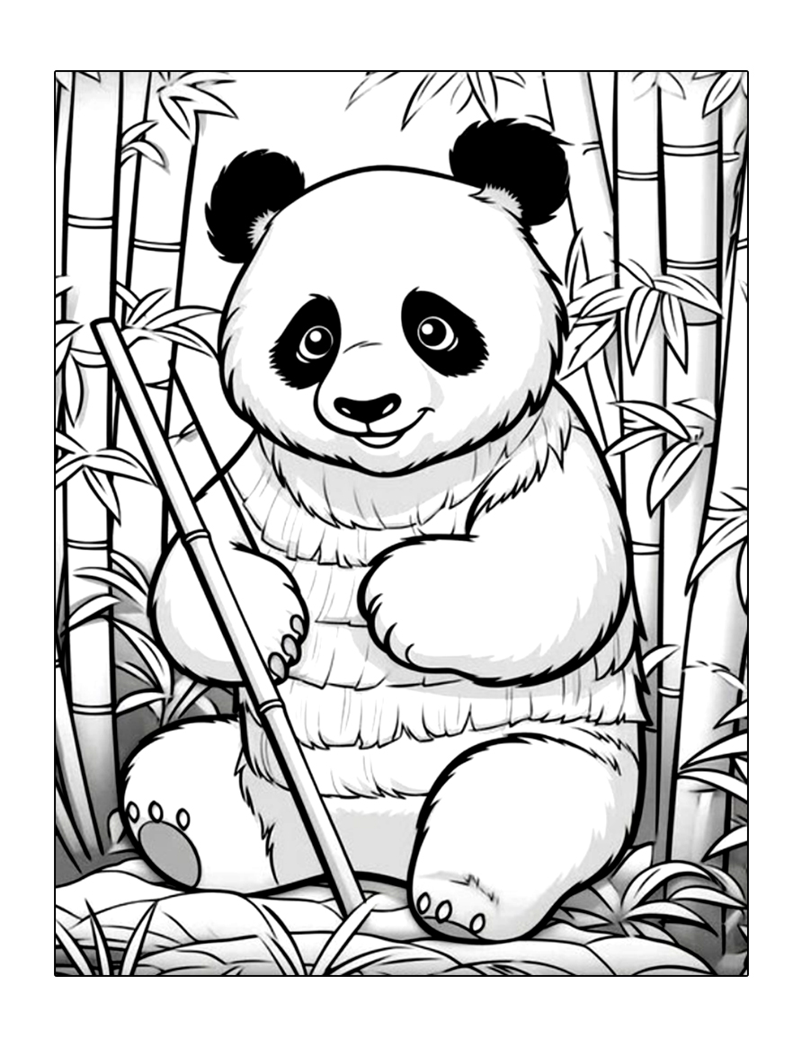 Panda spielt mit Bambusblättern