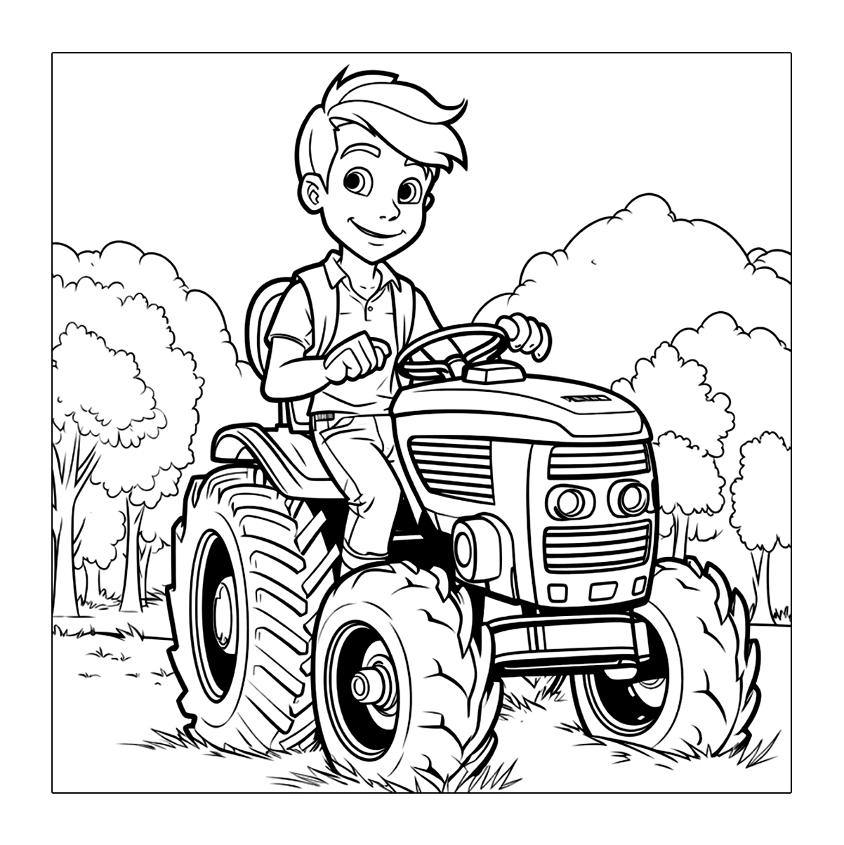 Netter junger Mann der auf einem Traktor Landwirtschaft betreibt
