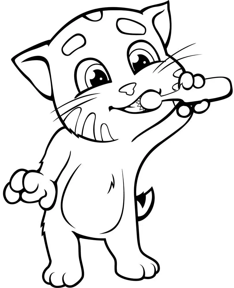 Katzen putzt sich die Zähne Ausmalbild