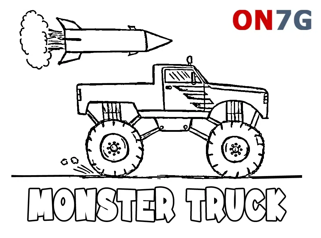 Ausmalbilder Monster Truck und Rakete