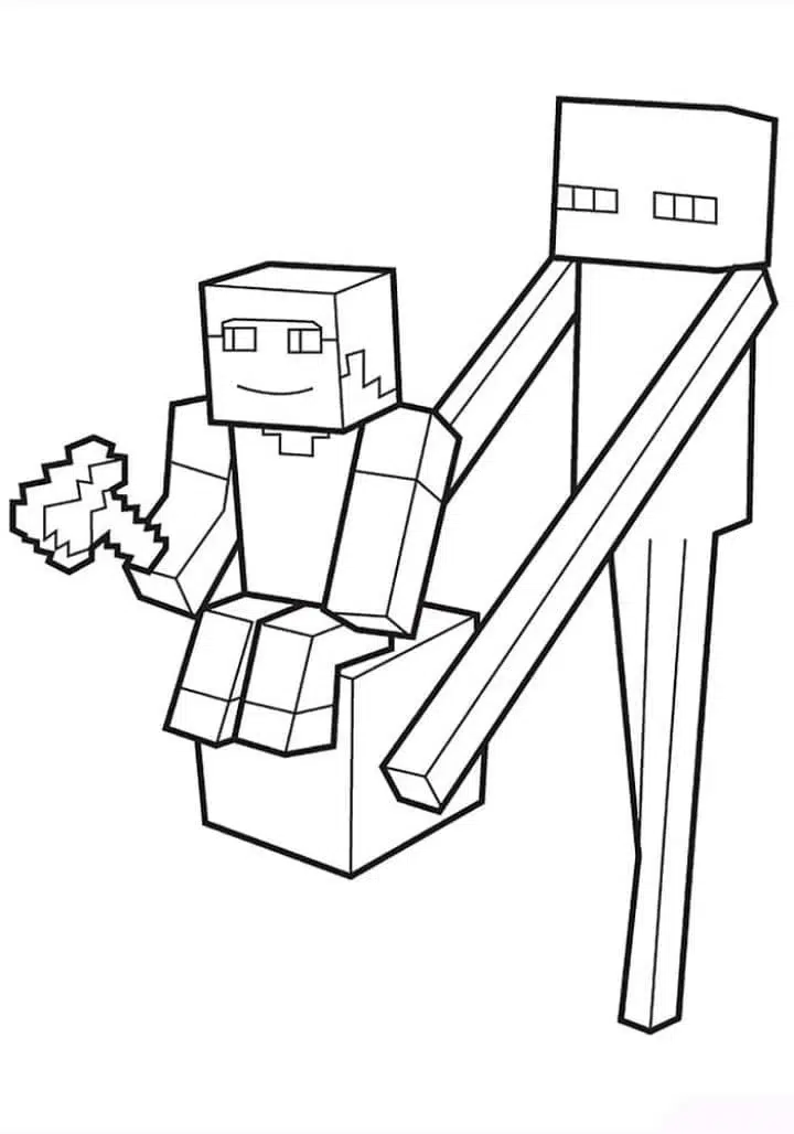 Minecraft Steve und Enderman Ausmalbild
