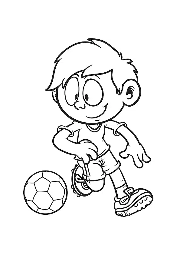 Kleiner Junge spielt Fußball Malvorlagen