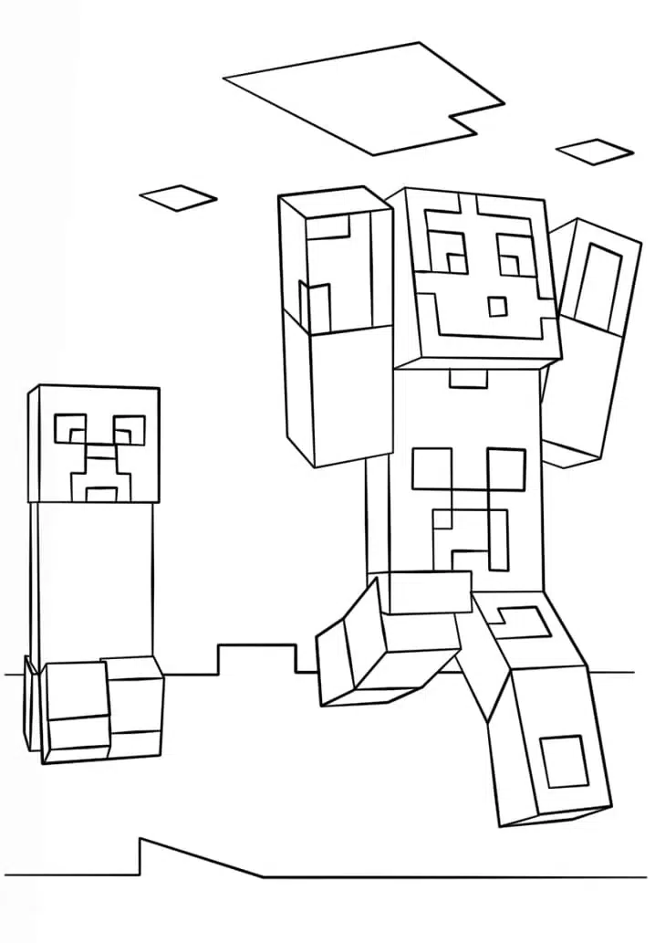 Minecraft Steve und Creeper Ausmalbild