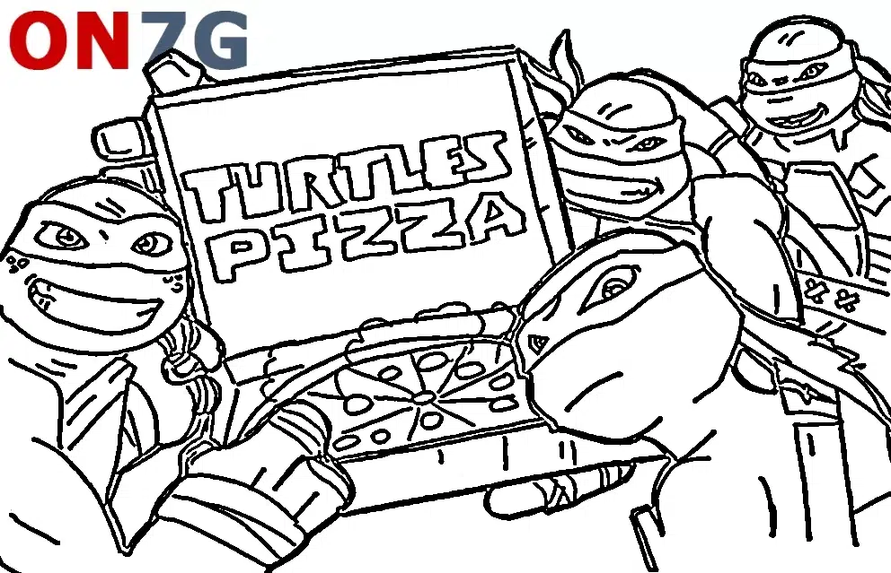 Ausmalbilder Ninja Turtles und Pizza