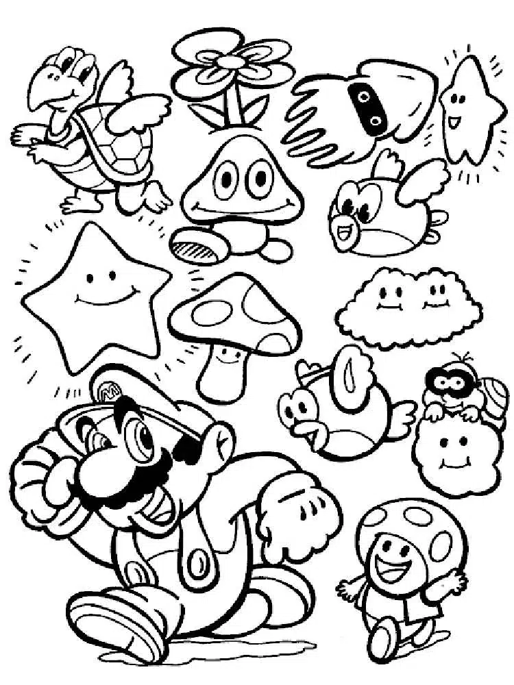 Super Mario Alle Charaktere zusammen Malbuch